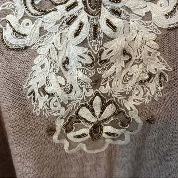 Meadow Rue Anthropologie Rococo Beaded Long Sleeve Top Blouse Size M - Picture 3 of 7
